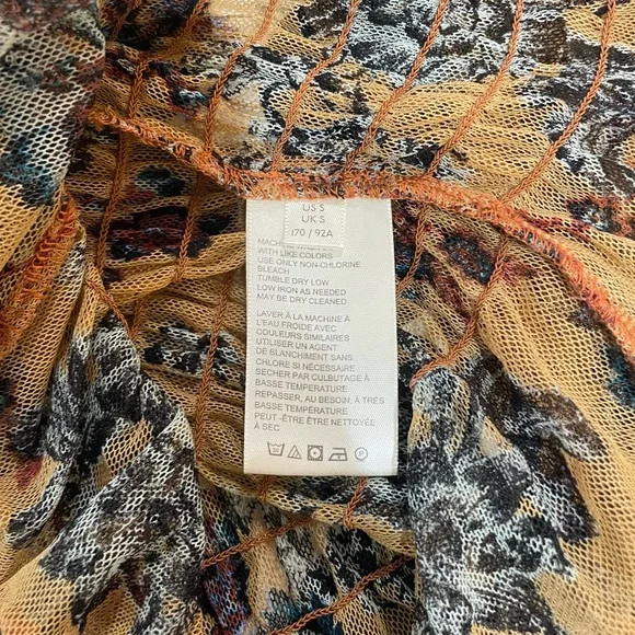 Free People Mesh Floral Ruffle Long Sleeve Top, Sz Small - Picture 4 of 8